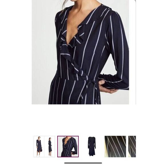 Rails Priya Navy Blue Metallic Stripe Ruffle Wrap Midi Dress Sz L Party Classic - Picture 5 of 16